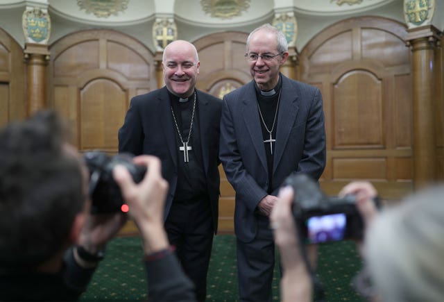 The Archbishop of York Stephen Cottrell (left) with Archbishop of Canterbury Justin Welby (Yui Mok/PA)