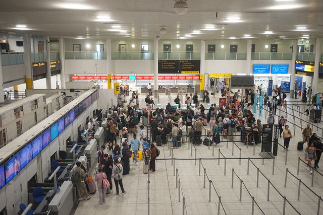Check-in lines at the south terminal of Gatwick airport 