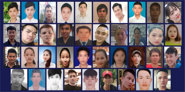 Images issued by Essex Police of the 39 Vietnamese migrants, aged between 15 and 44, that were found dead in the back of a trailer in Essex on October 23, 2019