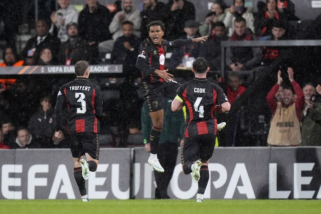 Bournemouth’s Amine Adli celebrates scoring 