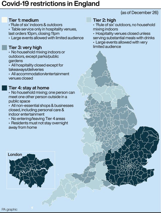 PA infographic showing Covid-19 restrictions in England