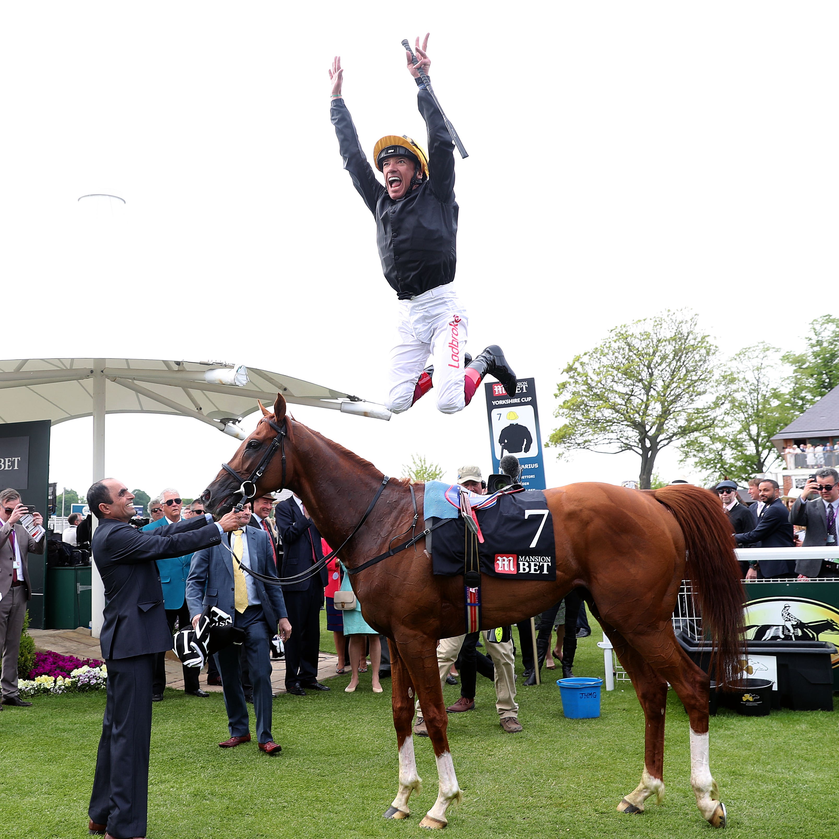 Frankie Dettori in flying dismount form at York (Simon Cooper/PA)