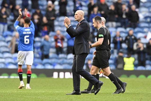 Rangers manager Philippe Clement applauds the fans