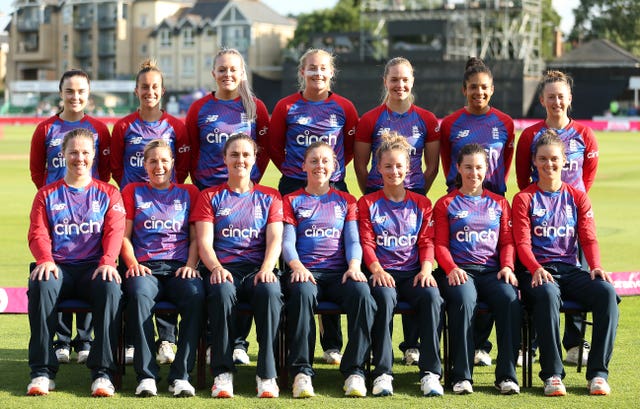 Anya Shrubsole, left of front row, and Tammy Beaumont, second right of front row, were long-time England team-mates