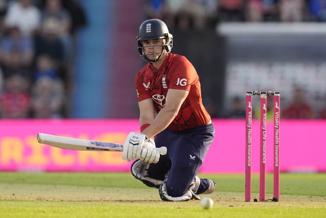 England’s Jacob Bethell improvises a shot in the third T20 international against the West Indies