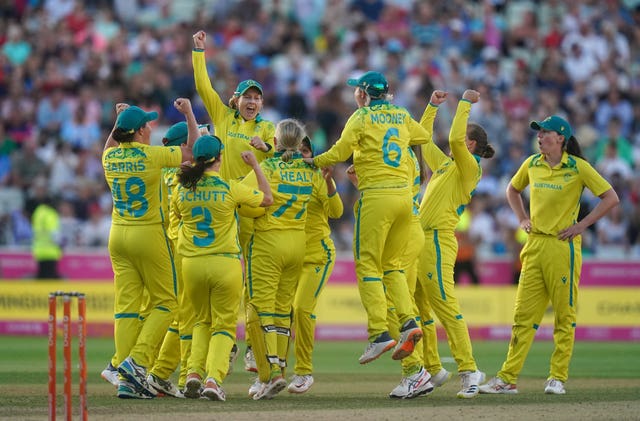 Australia players celebrate at the Commonwealth Games T20 cricket competition