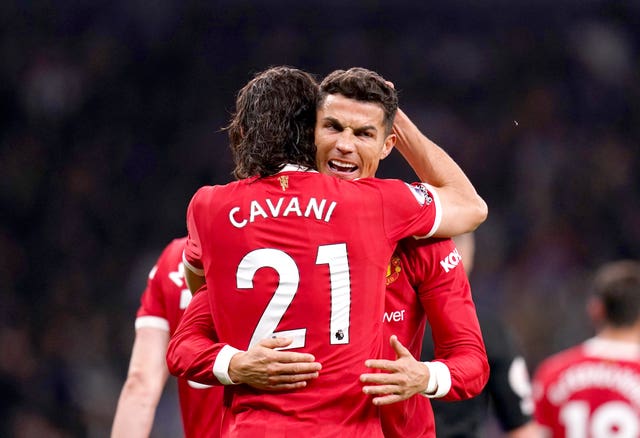 Manchester United’s Edinson Cavani and Cristiano Ronaldo 