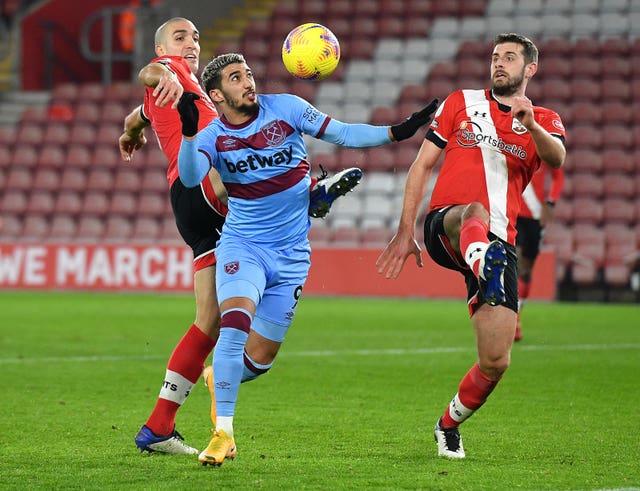 Said Benrahma on the attack for West Ham against Southampton