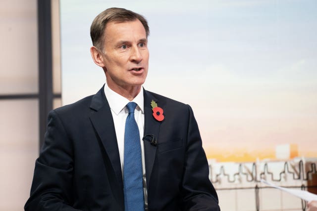 Chancellor Jeremy Hunt appearing on the BBC One current affairs programme, Sunday with Laura Kuenssberg