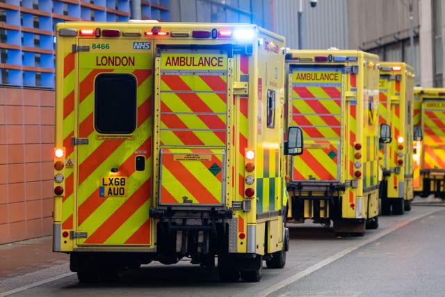 General view of ambulances outside the Royal London Hospital (Dominic Lipinski/PA)