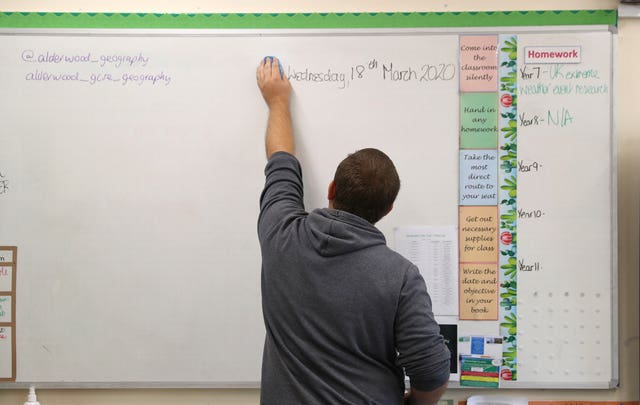A white board in a classroom in Aldershot (Andrew Matthews/PA)