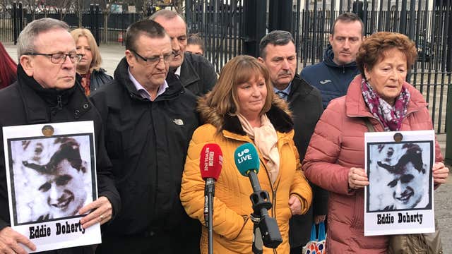 The family of Eddie Doherty outside Belfast Coroner’s Court