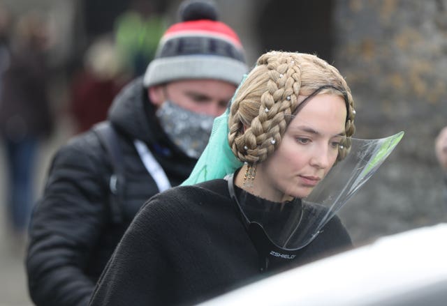 Jodie Comer at Cahir Castle in Co Tipperary on the set of the Last Duel, an historical drama-thriller film directed by Ridley Scott