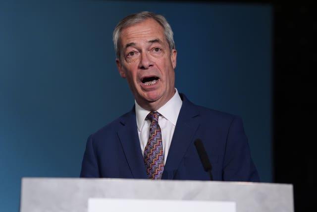 Nigel Farage speaking from a lectern