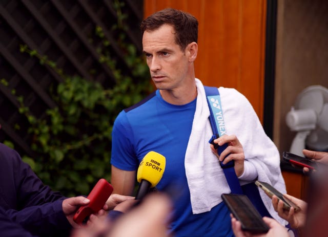 Andy Murray talks to reporters at Wimbledon