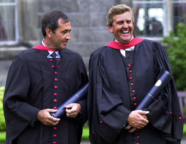 Seve Ballesteros and Colin Montgomerie after receiving honorary degrees from the University of St Andrews