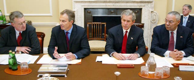 President George W. Bush takes part in round table discussion on HIV/Aids with Tony Blair, Hilary Benn and Colin Powell (Archive/PA)