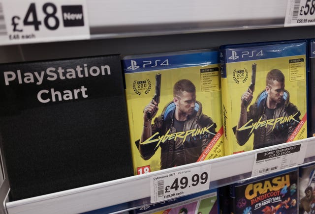 Physical copies of the PlayStation 4 video game Cyberpunk 2077
