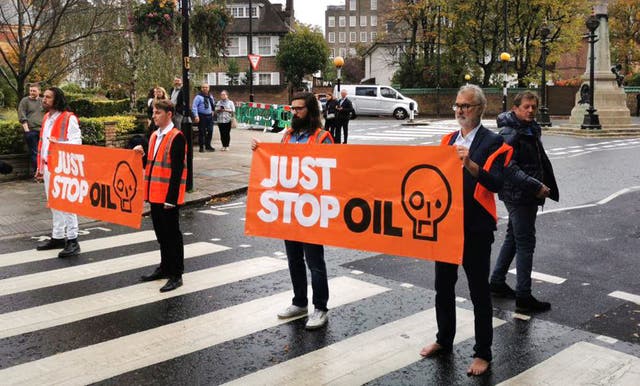 Handout photo issued by Just Stop Oil of protesters demonstrating on Abbey Road in London on Sunday October 23, 2022