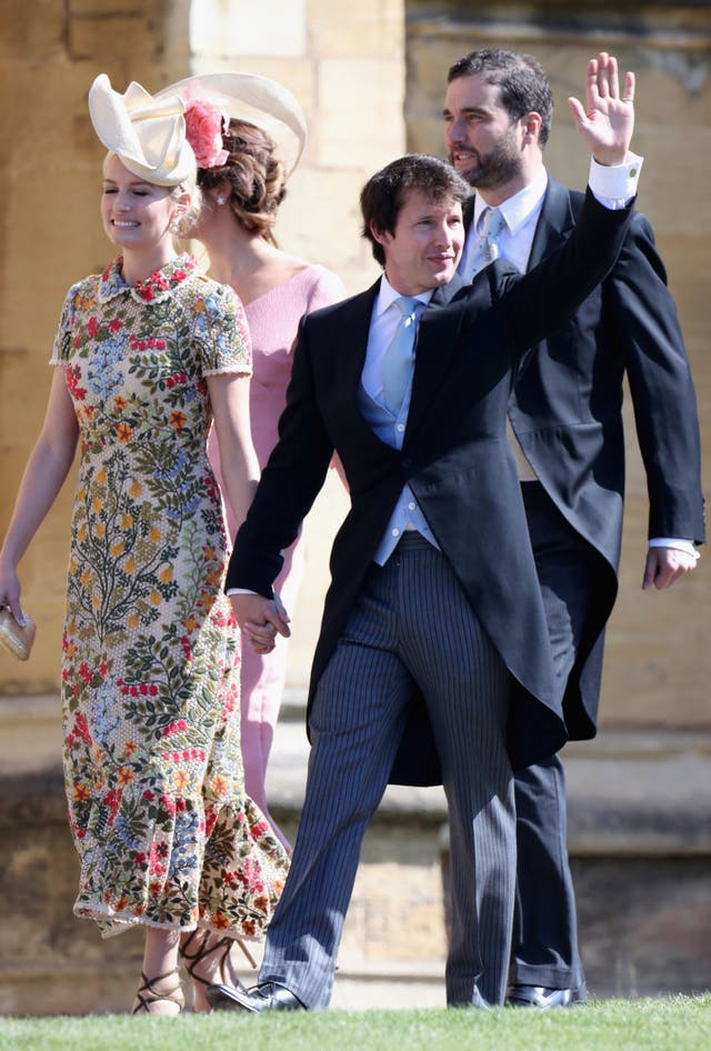 James Blunt and Sofia Wellesley arrive at the wedding of the Duke and Duchess of Sussex