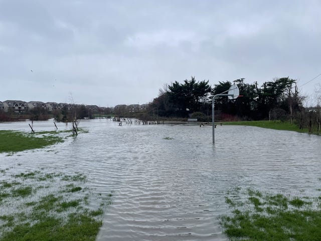 Floodwater covers a park in north Dublin 