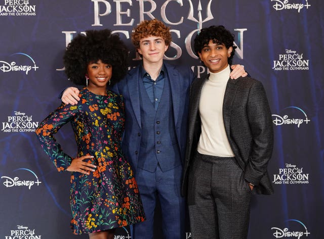 From left, Leah Sava Jeffries, Walker Scobell and Aryan Simhadri, who star in Percy Jackson And The Olympians 
