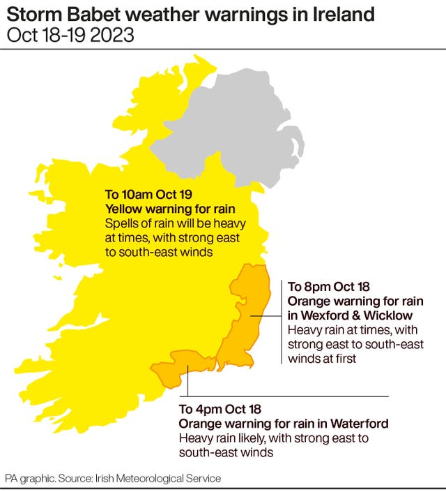 Storm Babet weather warnings in Ireland Oct 18-19 2023