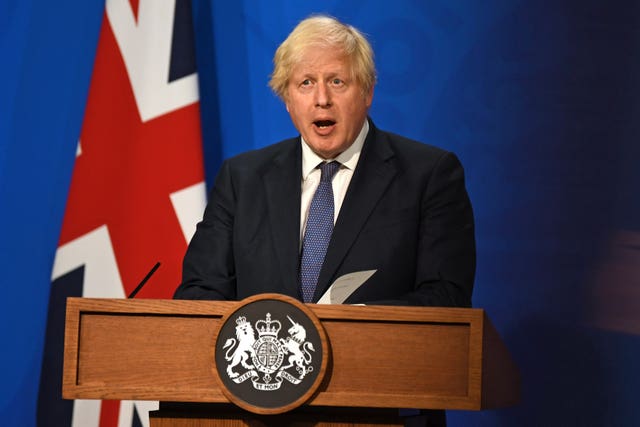 Prime Minister Boris Johnson during a media briefing in Downing Street