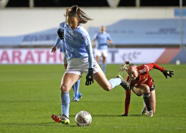 Weir's superb effort for Manchester City against Manchester United was among eight WSL goals she scored in 2020-21 (Tim Goode/PA).