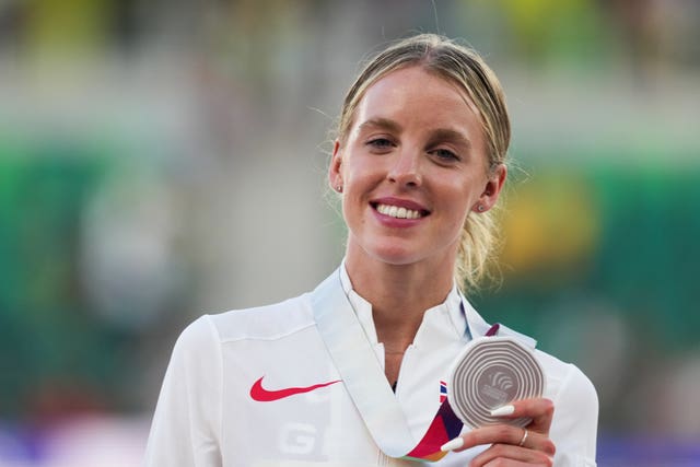 Keely Hodgkinson with her silver medal at the recent World Championships