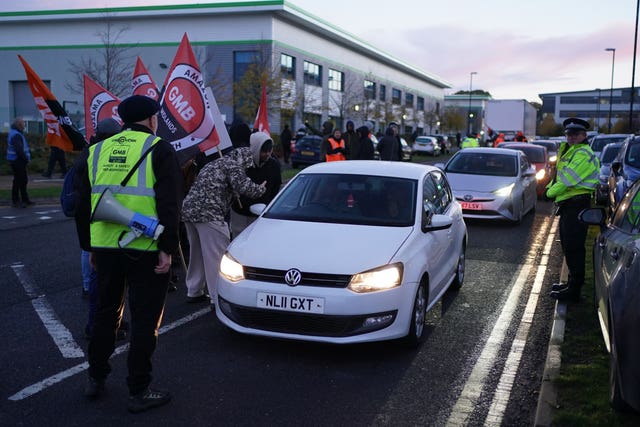 Members of the GMB union on the picket line