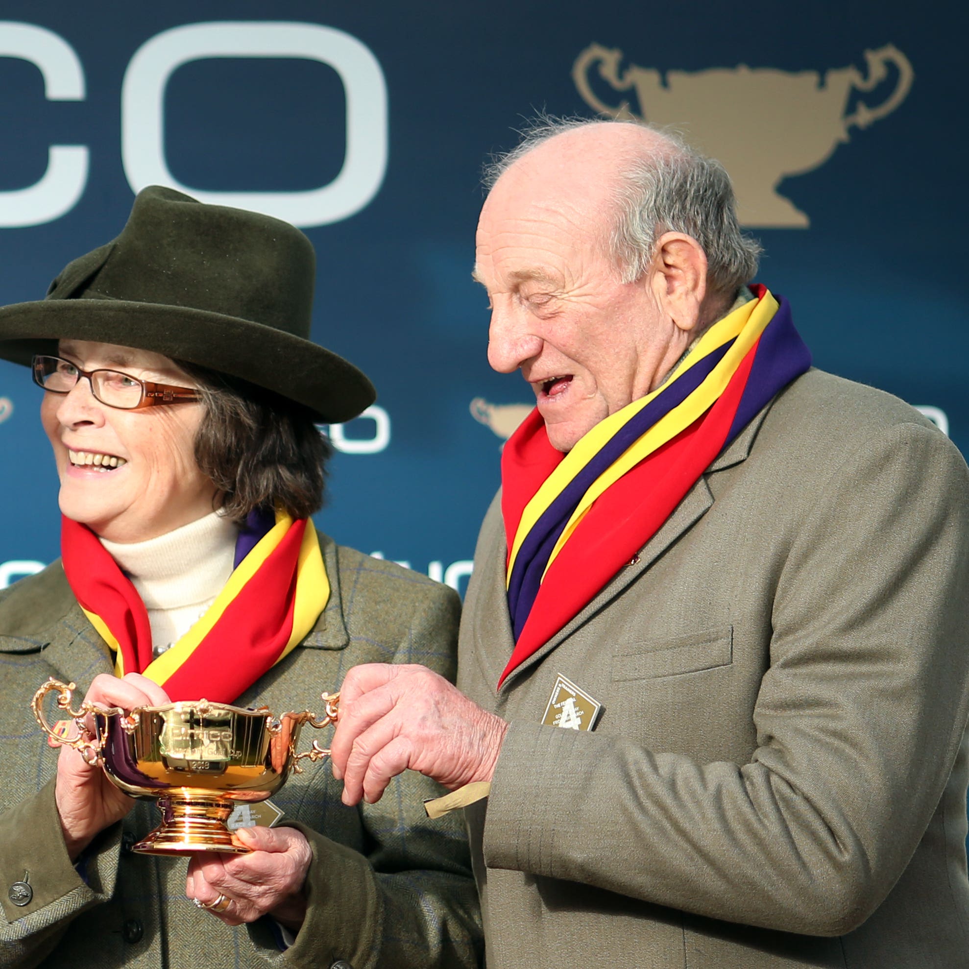 Garth Broom (right) being presented with the Cheltenham Gold Cup by Princess Anne