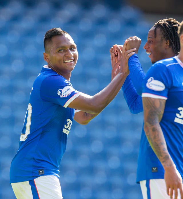 Rangers’ Alfredo Morelos (left) was smiling again after scoring in Gibraltar