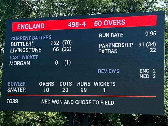 The scoreboard after England scored the highest total in a one-day international 