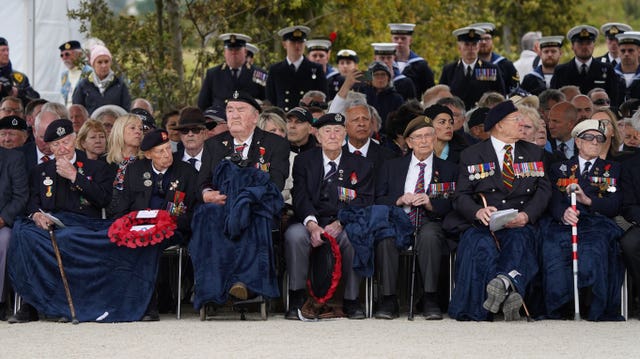 Veteran gathered at the British Normandy Memorial in Ver-sur-Mer 