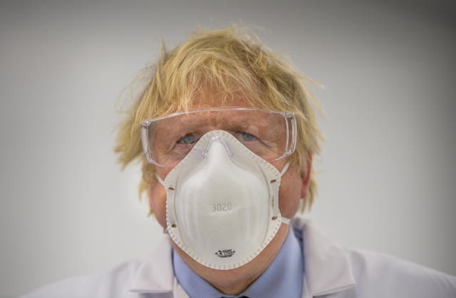 Prime Minister Boris Johnson as he visits the French biotechnology laboratory Valneva in Livingston (Wattie Cheung/Daily Mail/PA)