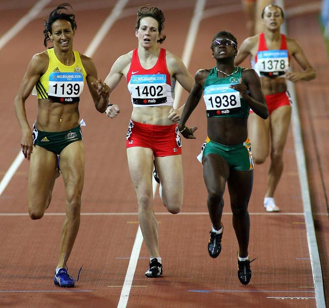 Kelly Sotherton, second left, sealed victory after coming fourth in the 800 metres