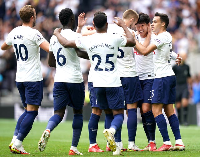 Tottenham celebrate Son Heung-min''s goal 