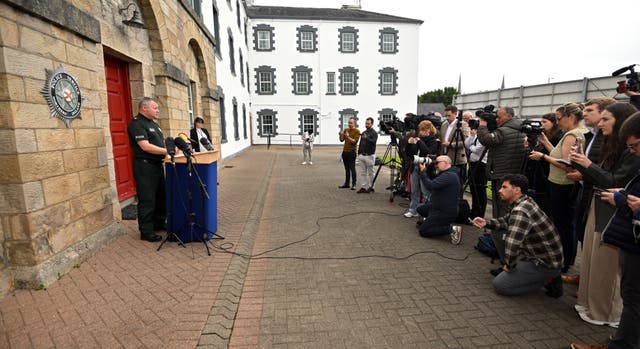 Superintendent Robert McGowan speaks during a press conference in Enniskillen