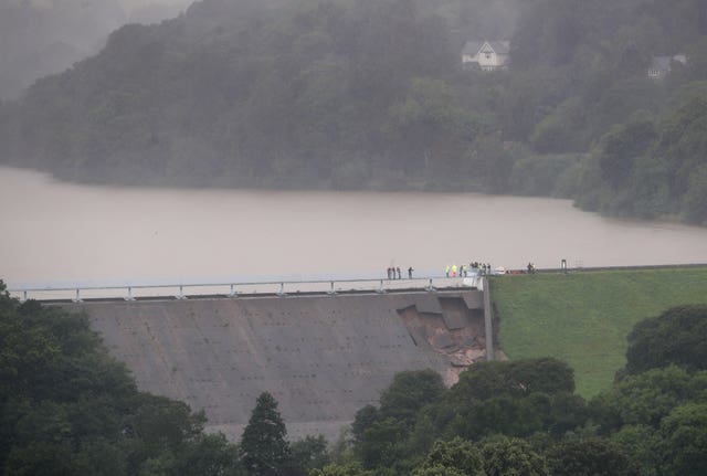 Heavy rain damaged a dam near the town of Whaley Bridge, Derbyshire (Danny Lawson/PA)