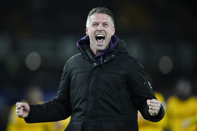 Wolves manager Rob Edwards celebrates victory over Liverpool
