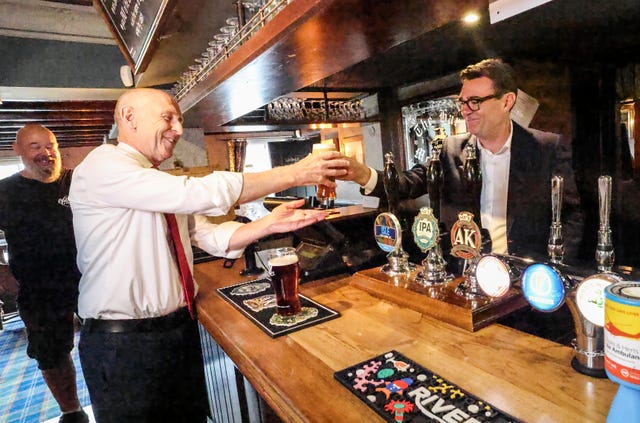 Prime Minister Andy Burnham (right) and Chancellor John Healey during a visit to the Hare pub in Harlow, Essex, to highlight the work the Government is doing to support the industry