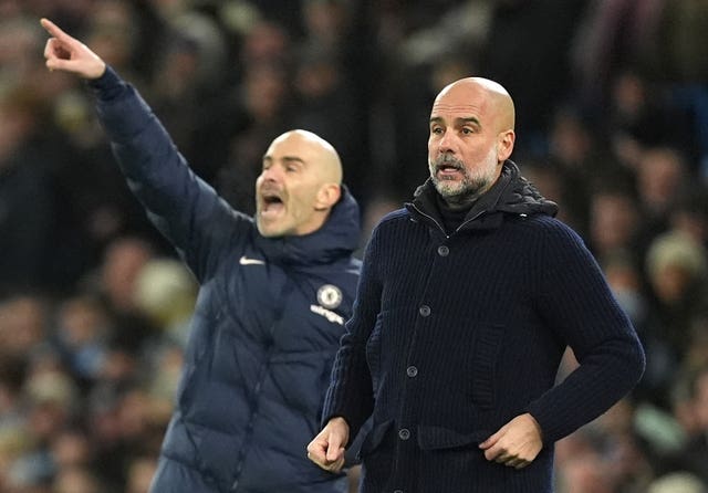 Enzo Maresca (left) and Pep Guardiola on the touchline