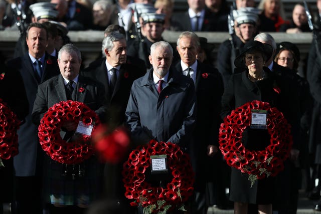 Political leaders with wreaths
