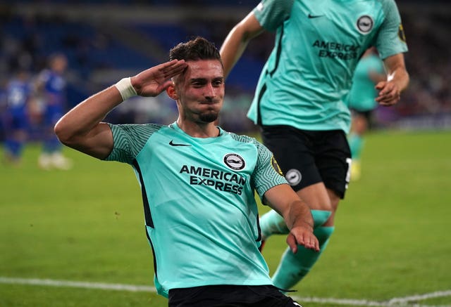 Andi Zeqiri celebrates scoring for Brighton 
