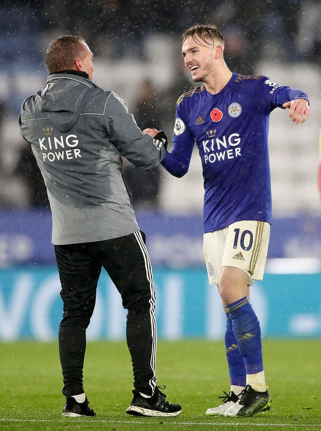 Brendan Rodgers (left) and James Maddison