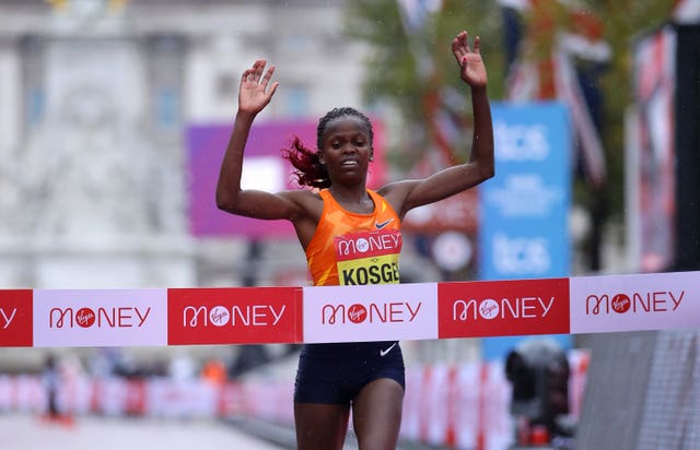 Kenya’s Brigid Kosgei won the elite women’s race 