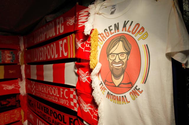 Jurgen Klopp ‘The Normal One’ T-shirt on display outside Anfield
