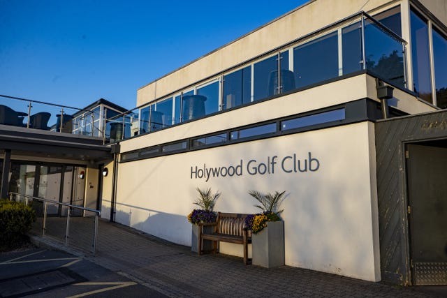 Holywood Golf Club members watch the final day of the US Masters 2026