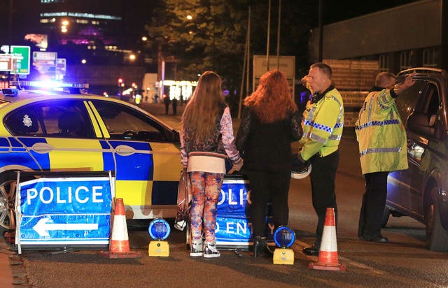 Police at the Manchester Arena following the attack 